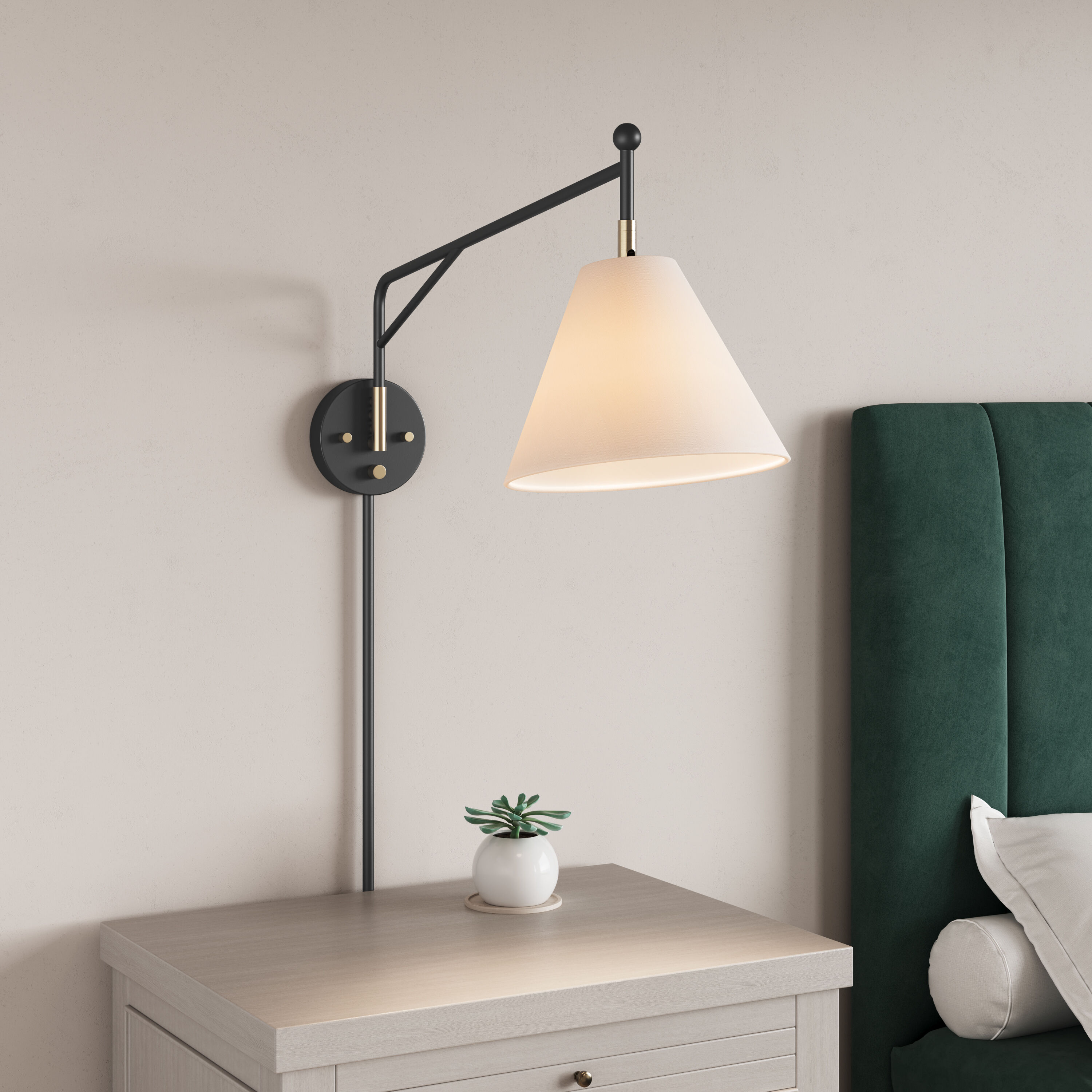 Elane 27.5 inch 60 watt Matte Black/Vintage Brass Swing Arm Sconce Wall Light